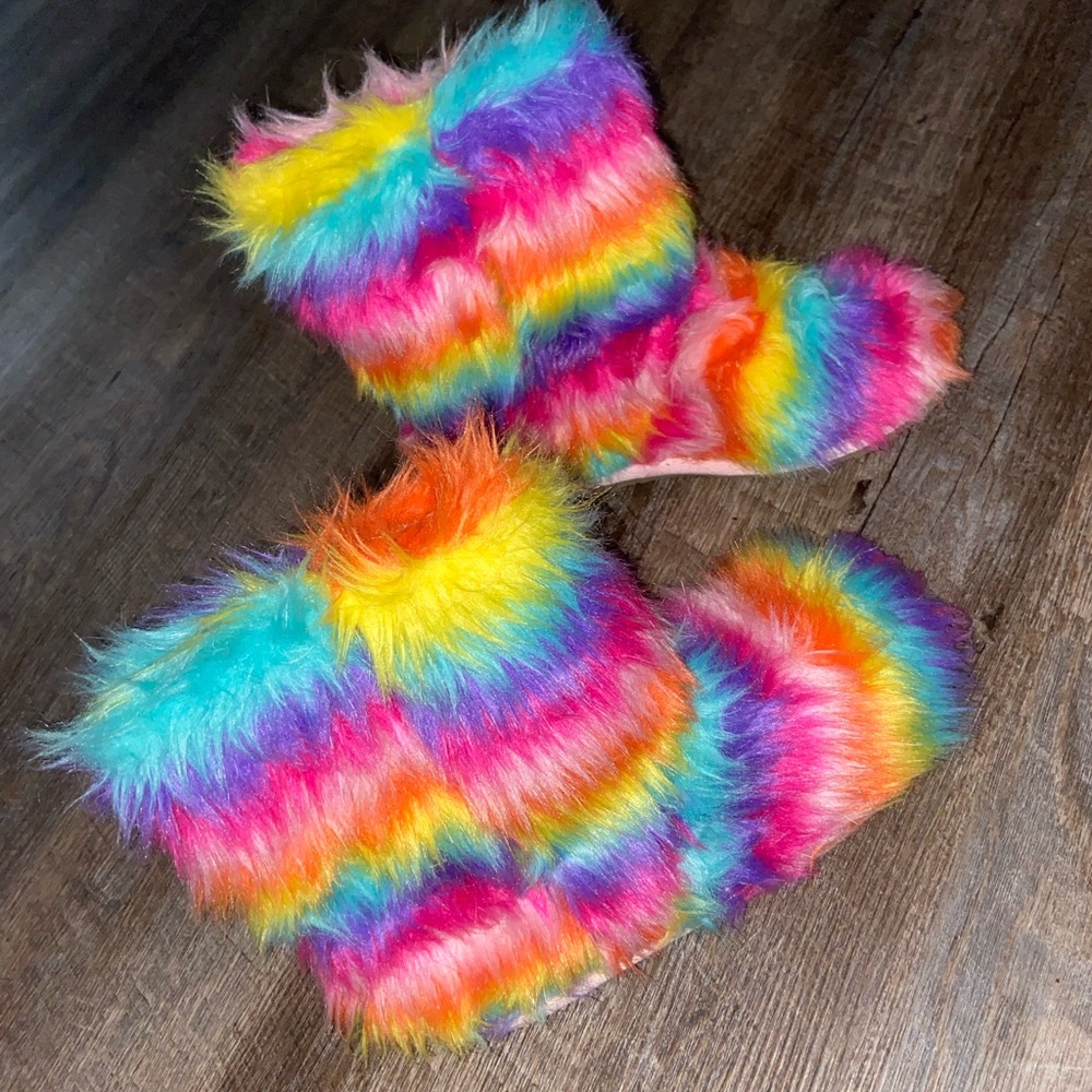 Rainbow Furry Booties